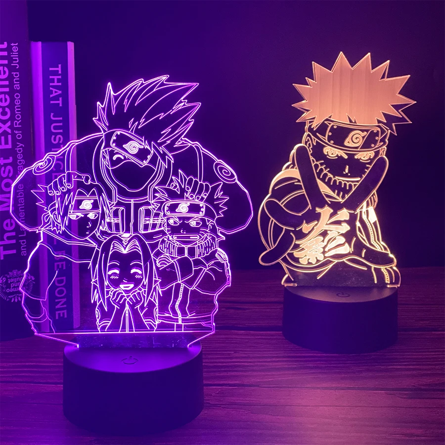 Аниме Наруто Uzumaki светодиодный ночной Светильник команды 7 Sasuke Kakashi Hatake детский
