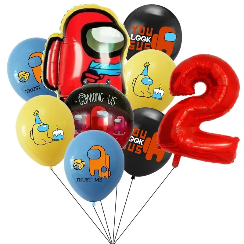 9pcs Amonged Foil Balloons Crewmate All Game Party Latex Ballons Us Cake Toppers Hero Happy Birthday Banner Decoration Boy Toy | Дом и сад
