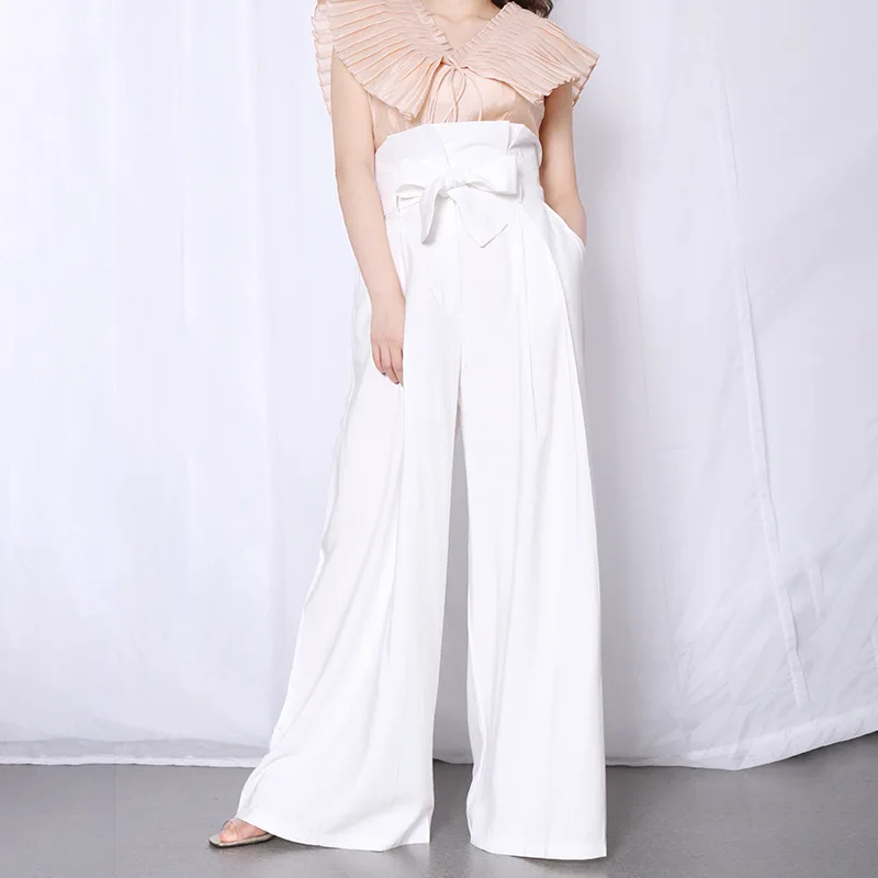 Брюки женские широкие с завышенной талией бандажные Длинные свободные штаны
