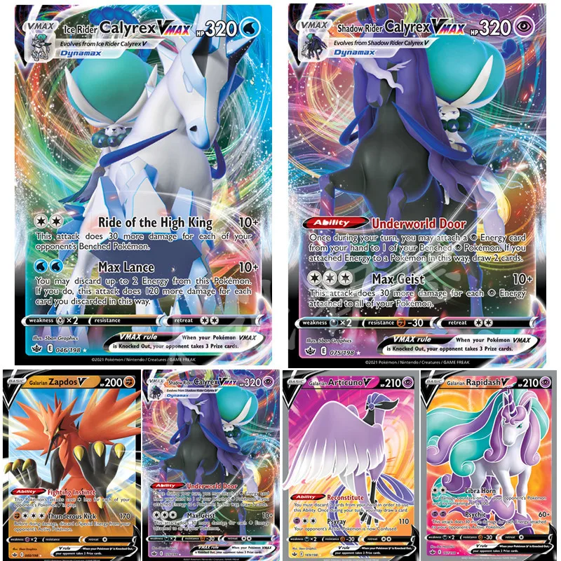 POKEMON nueva Tarjeta ingl&eacute;s VMAX 50 Uds Zapdos TCG: Escudo y espada escalofriante reinado Calyrex Dynamax VMAX juego de cartas coleccionables Juguetes-2