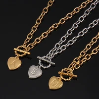heart alphabet initial necklaces for women stainless steel gold letter a z thick chain ot buckle necklace charm jewelry gifts