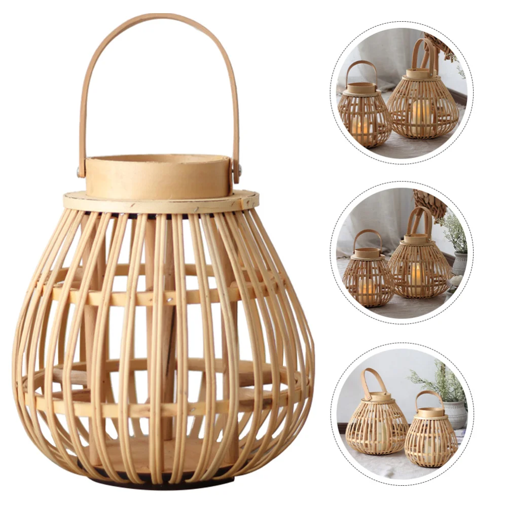 

1pc Household Candlestick Bamboo Woven Desktop Candlestick Home Decor (Beige)