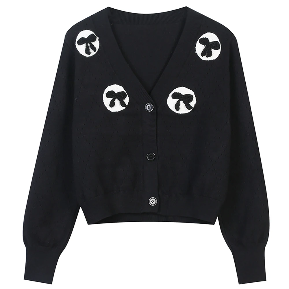 

Женский трикотажный кардиган с V-образным вырезом и длинным рукавом