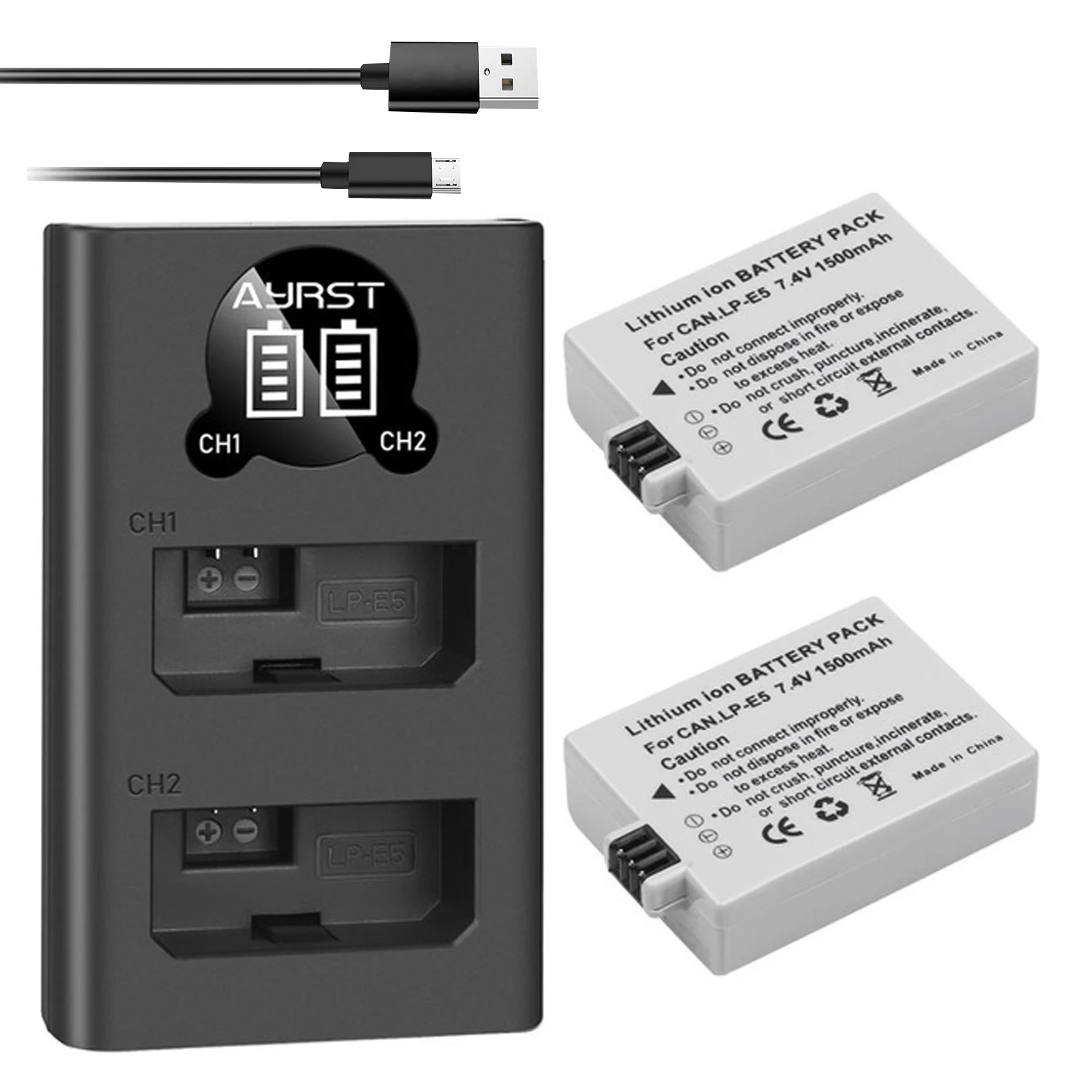 Аккумулятор 1500 мАч LPE5 LP E5 + двойное зарядное светодиодный для камеры Canon 450D 500D 1000D