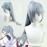 jujutsu kaisen mahito cosplay wig light gray blue clip ponytail heat resistant hair three braid and horsehair a wig cap