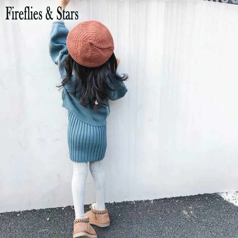 Весенне-осенний Детский свитер + вязаное платье комплект из 2 предметов для