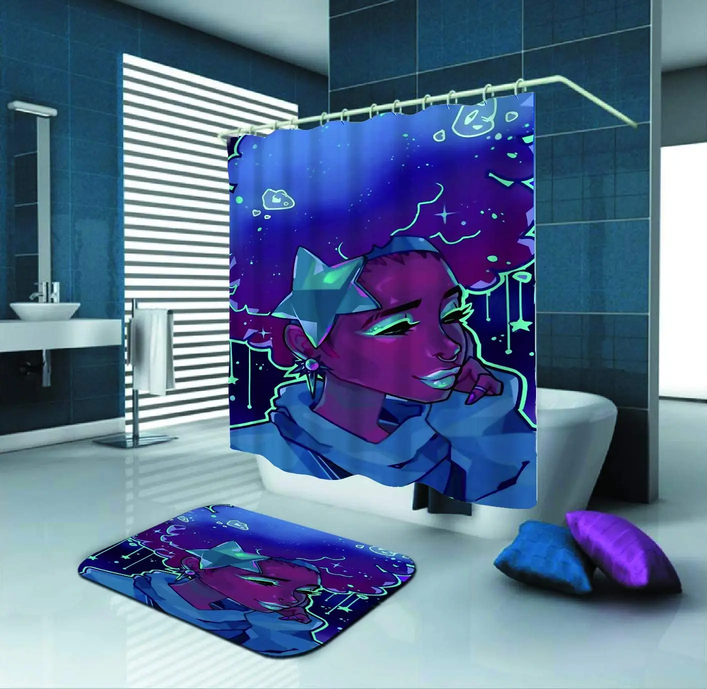 

AFO Black Women African American Women Indian Nose Polyester Fabric Shower Curtain Set