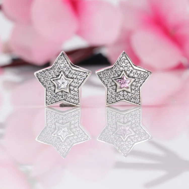 

Claudia Hot Sale Genuine S925 Sterling Silver Encrusted zircon five-pointed star bead Fit Original Bracelet Necklace DIY Jewelry