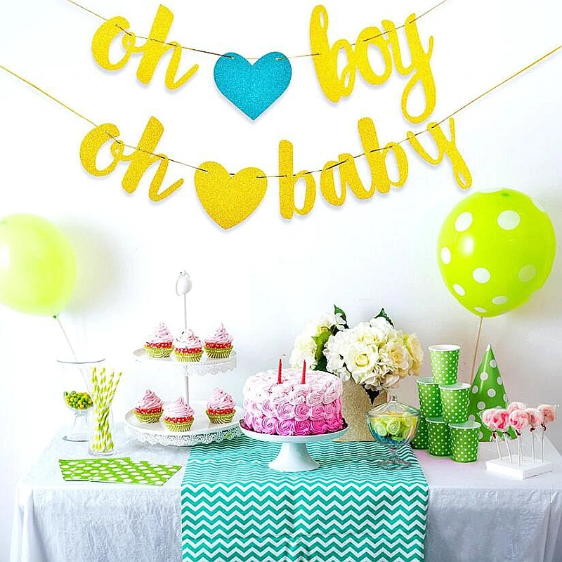 Блестящий Золотой баннер с надписью Oh Baby гирлянда на тему пола украшение для