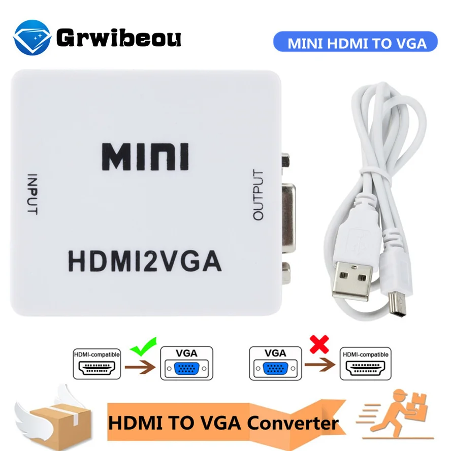 Портативный Преобразователь Grwibeou с Mini HDMI на VGA видео-приставка HDMI2VGA аудиоадаптер
