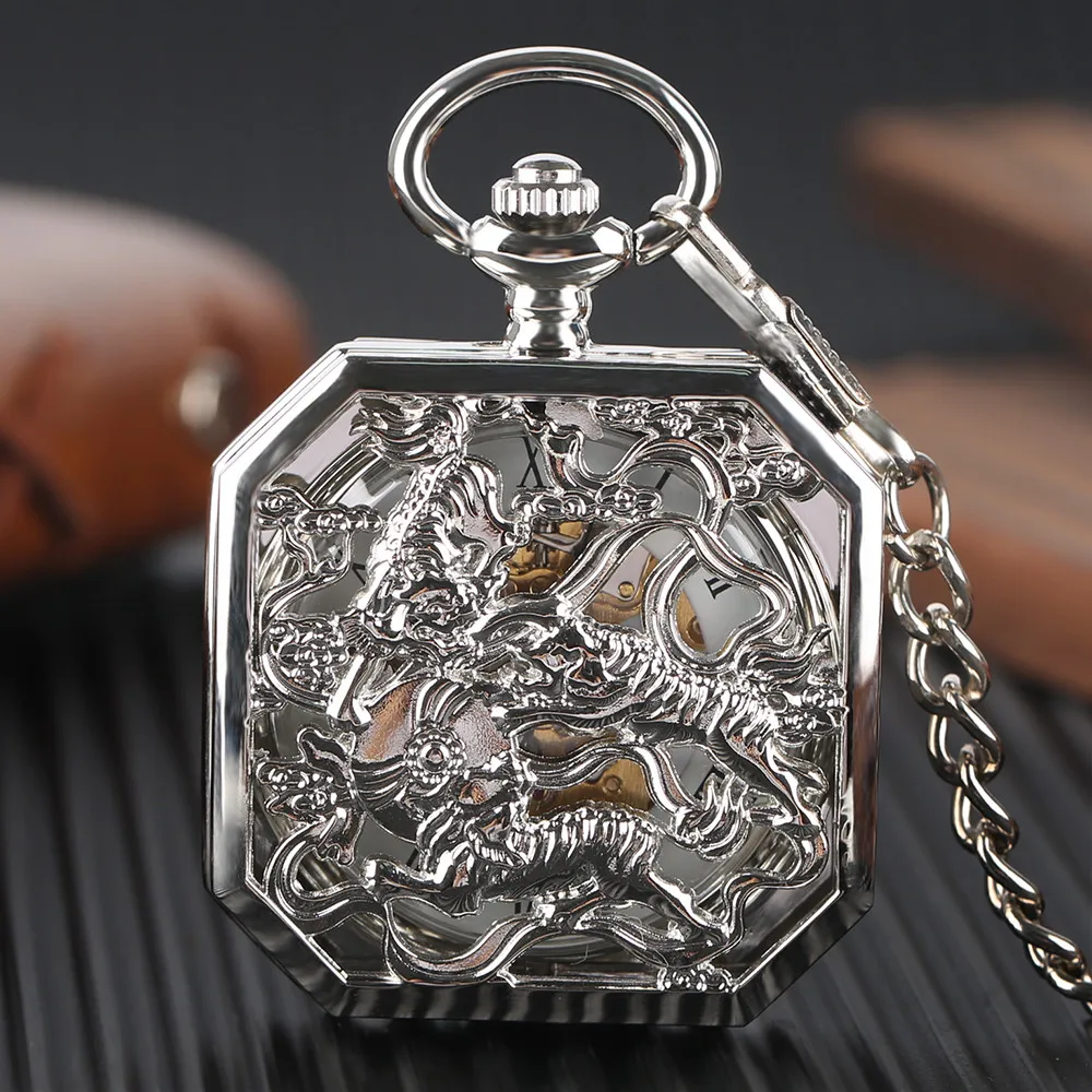 Steampunk Bronze Tigers Display Mechanical Hand Winding Pocket Watch Hollow Transparent Vintage Manual Mechanism Pocket Clock