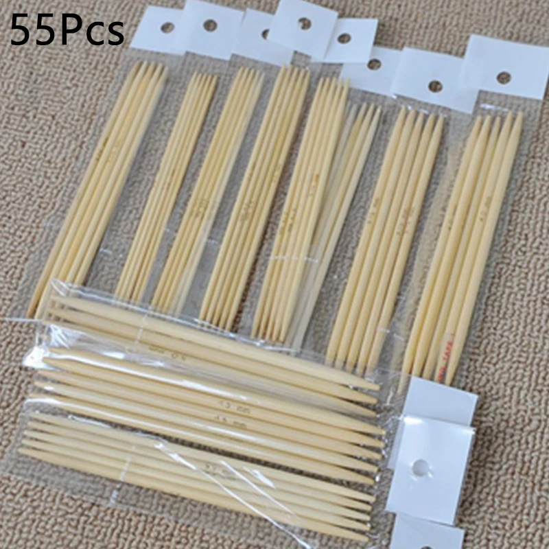 55 шт./компл. 13 см Бамбуковые вязальные спицы с двойным острым носком наборы
