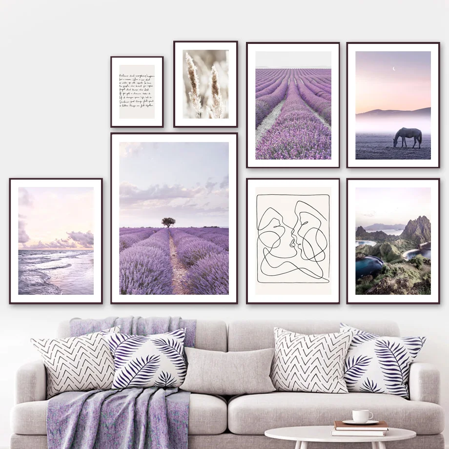 

Purple Lavender Beach Horse Reed Line Couple Wall Art Canvas Painting Nordic Posters And Prints Decor Pictures For Living Room