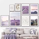 Фиолетовый Лавандовый пляж лошадь тростниковая линия пара настенная живопись холст скандинавские постеры и принты Декор картинки для гостиной