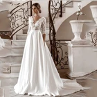 Женское кружевное свадебное платье It's yiiya, белое простое атласное ТРАПЕЦИЕВИДНОЕ платье с длинным рукавом и V-образным вырезом на заказ на лето 2021