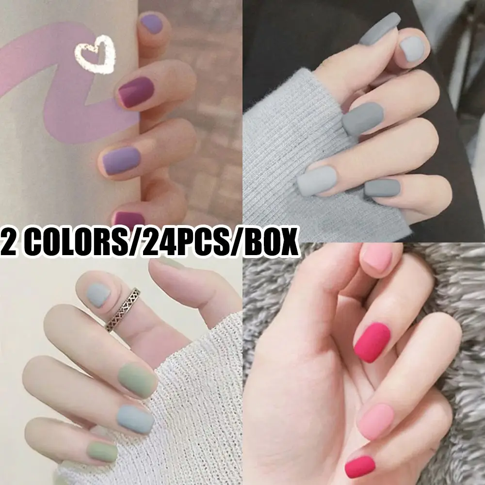 

fake nails art press on Matte false nail Solid color with glue coffin stick designs clear set full cover artificial short kiss