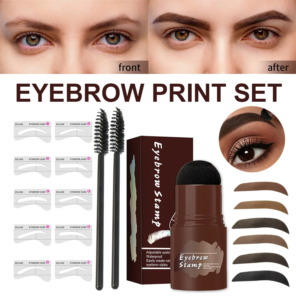 

Eyebrow Mold Set Stamp Shaping Kit Waterproof Long Wearing Eye Brow Powder Stamp with 10 Stencils Eyebrow Style Tool Brow Stamp
