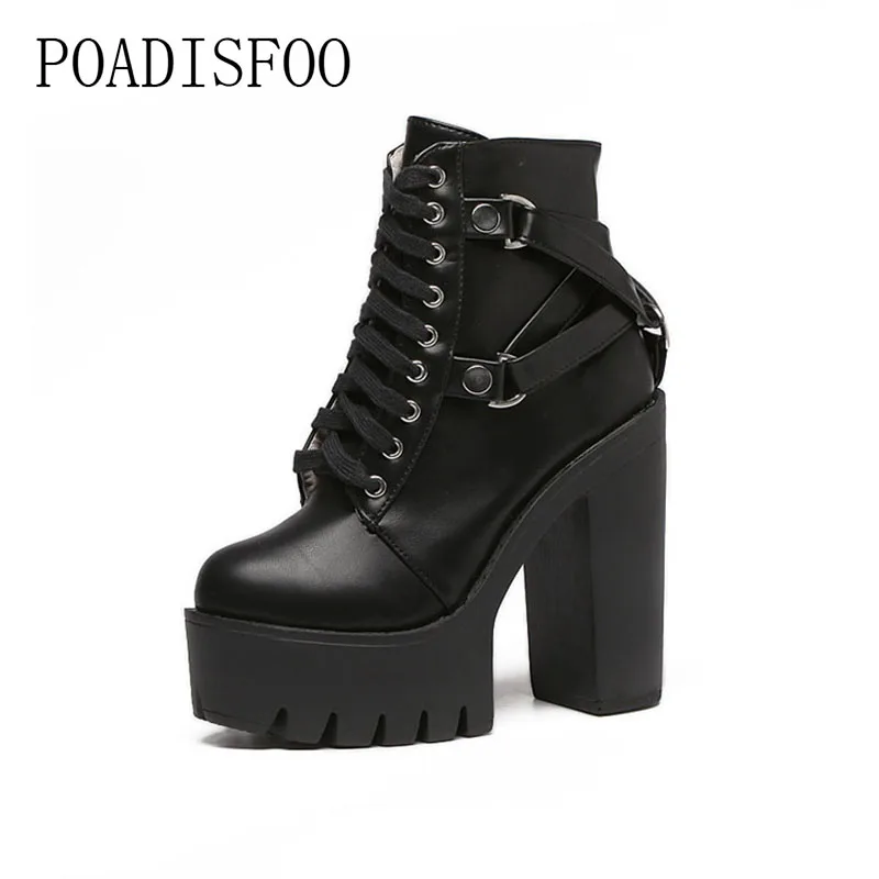 Женские пикантные Черные Ботинки martin на квадратном каблуке платформе 13 см Каблук