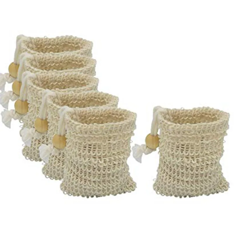 6 шт мешок для хранения мыла 100% натуральный скраб отшелушивающий с шнурком и