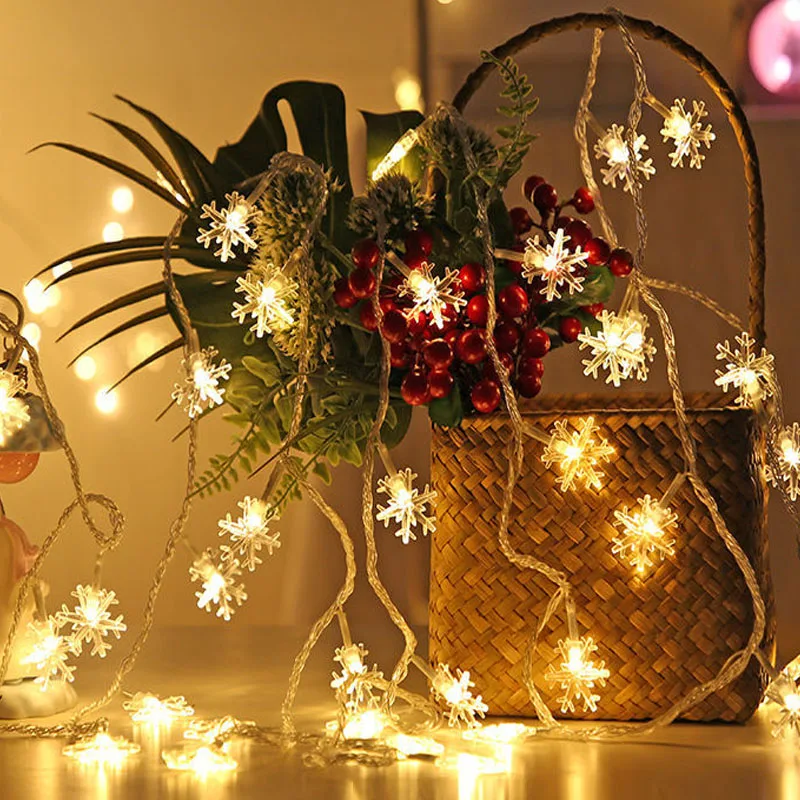 

Merry Christmas Decoration 6M 40led Snowflaker LED Garland String Lights Battery Powered Fairy Lights Garlands New Year Navidad