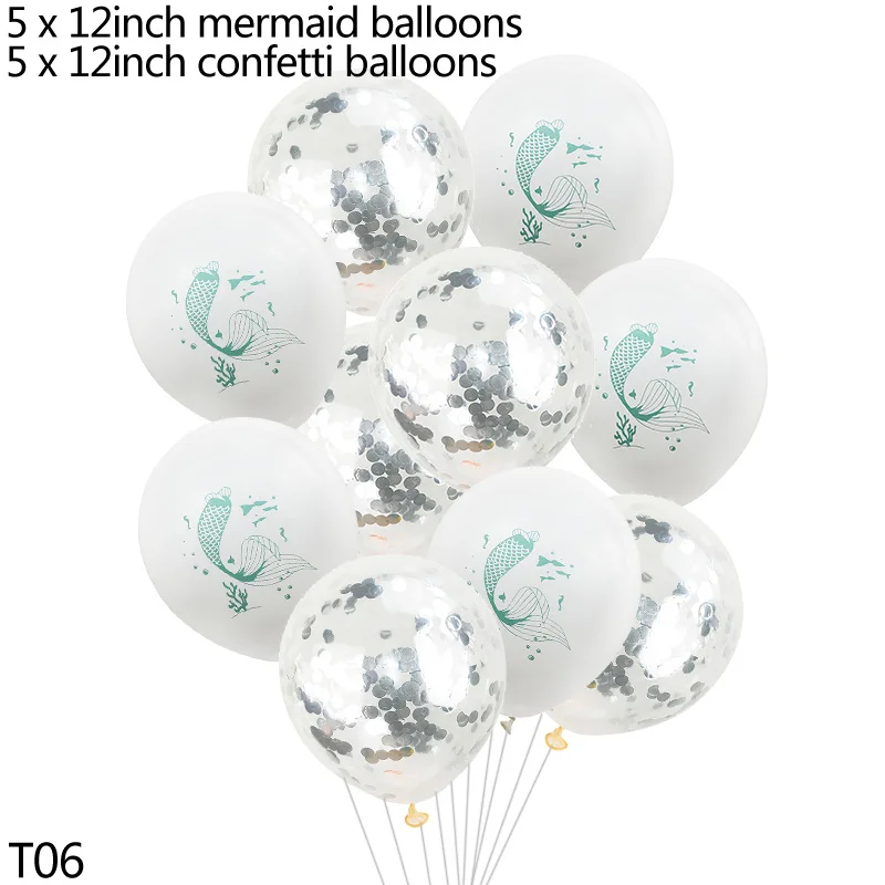 T06 mermaid balloon 10 шт. тема Русалка воздушный шар надувной воздушные гелиевые конфетти латексный шар Русалка День Рождения украшения маленькая Русалка Вечерние - Цвет: T06 mermaid balloon