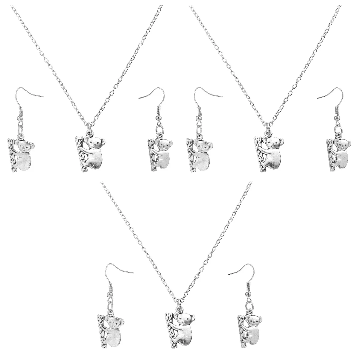 

3 Sets of Fashion Alloy Earring Necklace Koala Shape Pendant Necklace Set