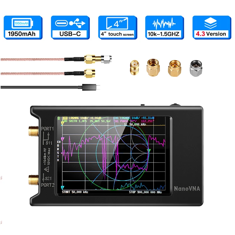 2022 Brand New 10k-1.5GHz NanoVNA-H4 hugen 4inch Vector Network Analyzer HF VHF UHF Antenna V4.3 with SD Card Slot |