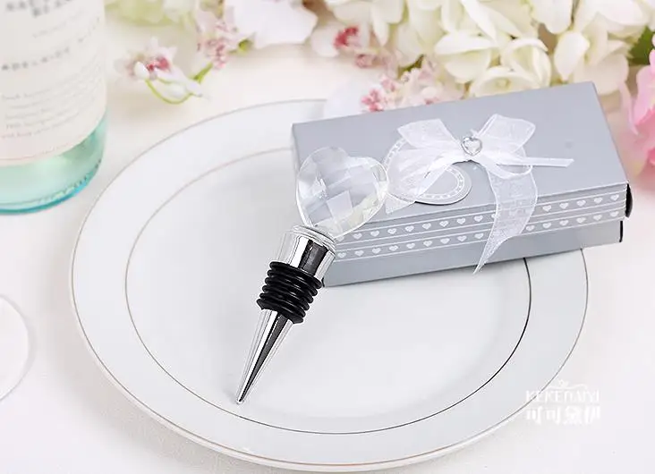 Пробка для бутылки вина с кристаллом сердце в подарочной коробке Свадебная