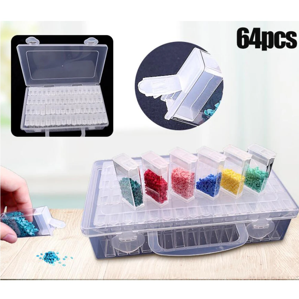 

5d Diamond Painting Storage Box 64/256 Bottles Jewelry Bead Storage Organizer Diamond Painting Accessories Kit For Diy Art Craft