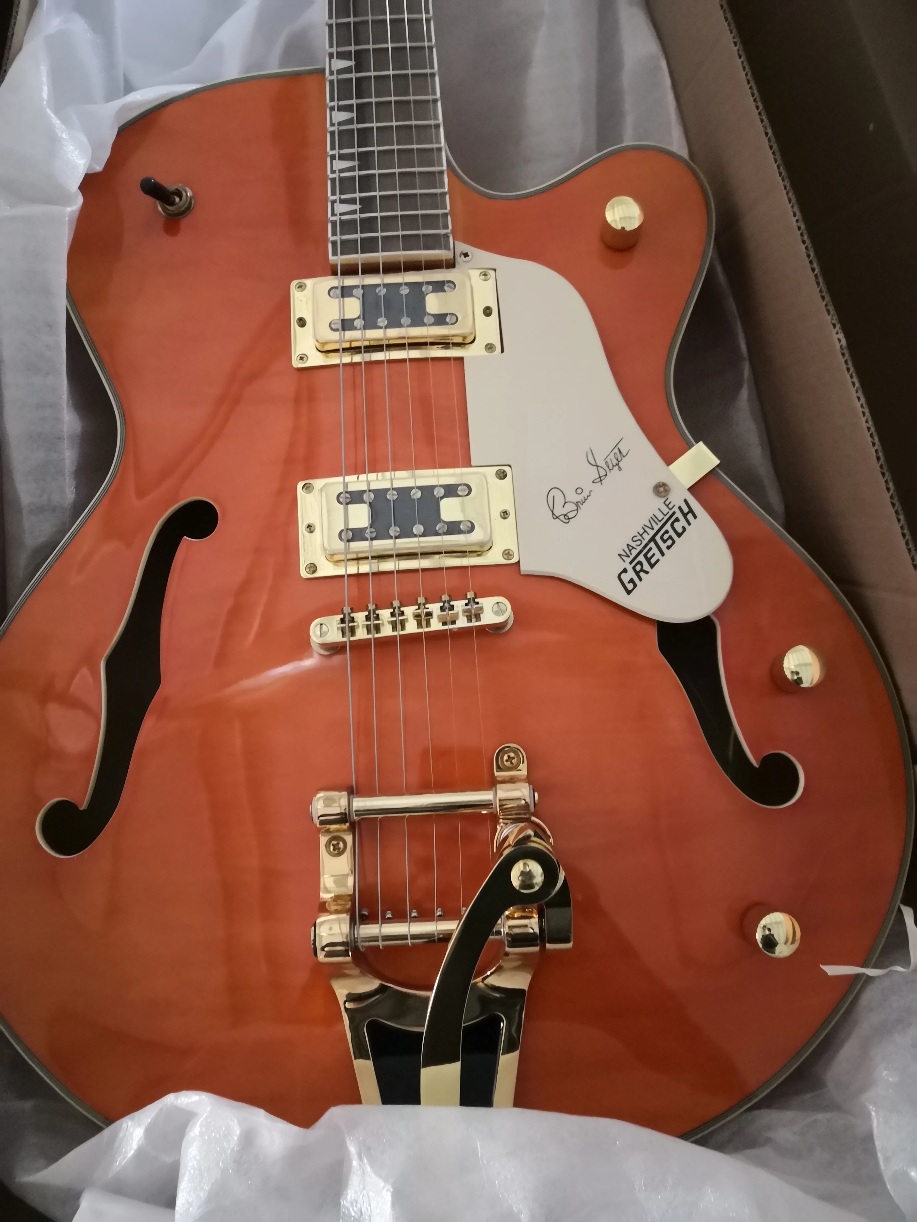 Бесплатная доставка, оранжевый СОКОЛ С полуполым корпусом bigbys, джазовая гитара 6120, высокое качество в наличии 62