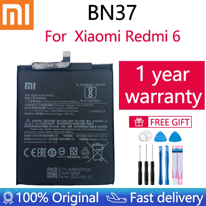 

100% Оригинальный аккумулятор Xiao mi BN37 3000 мАч для Xiaomi Redmi 6 Redmi6 Redmi 6A высококачественные сменные батареи для телефона