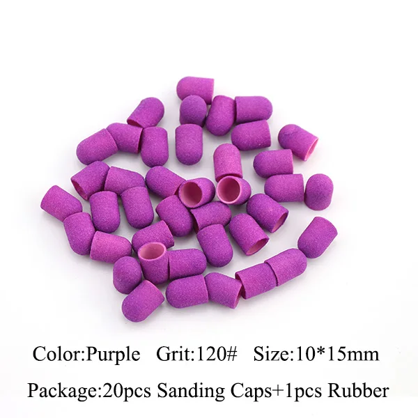 120 Grit (Purple) 20 шт./упак. 10*15 Цвет: фиолетовый, розовый, шлифования крышки резиновый стержень фреза сверла для педикюра маникюра кутикулы аксессуары для сверления - Цвет: 120 Grit (Purple)