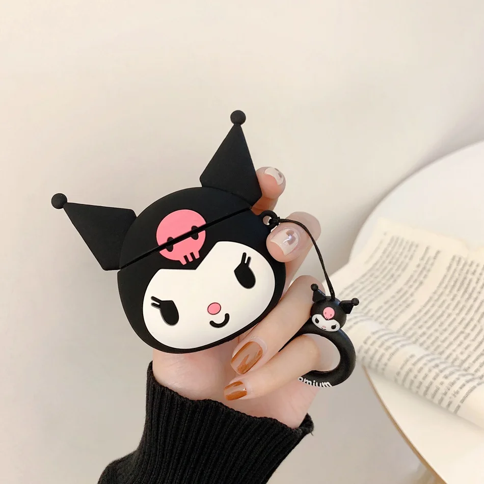 Kuromi A5 Для AirPods чехол милый мультфильм пудинг собака кожухи головных телефонов для Airpods 2 прекрасный Purin щенок защитную крышку с палец кольцо ремень - Цвет: Kuromi A5