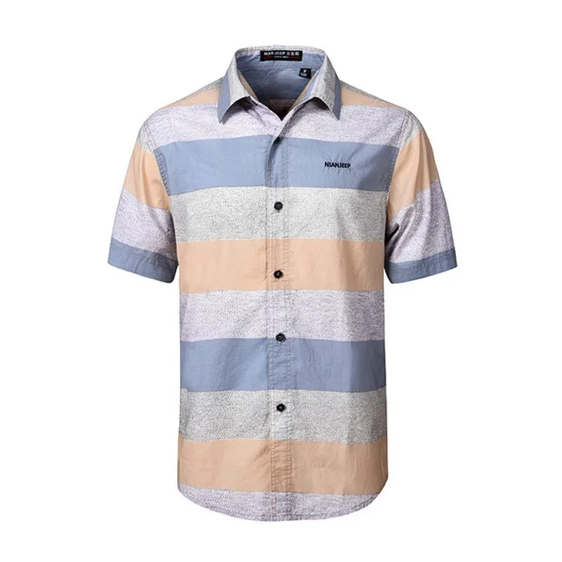 Бренд 100% Хлопок Полосатая летняя футболка с коротким рукавом рубашки отложным