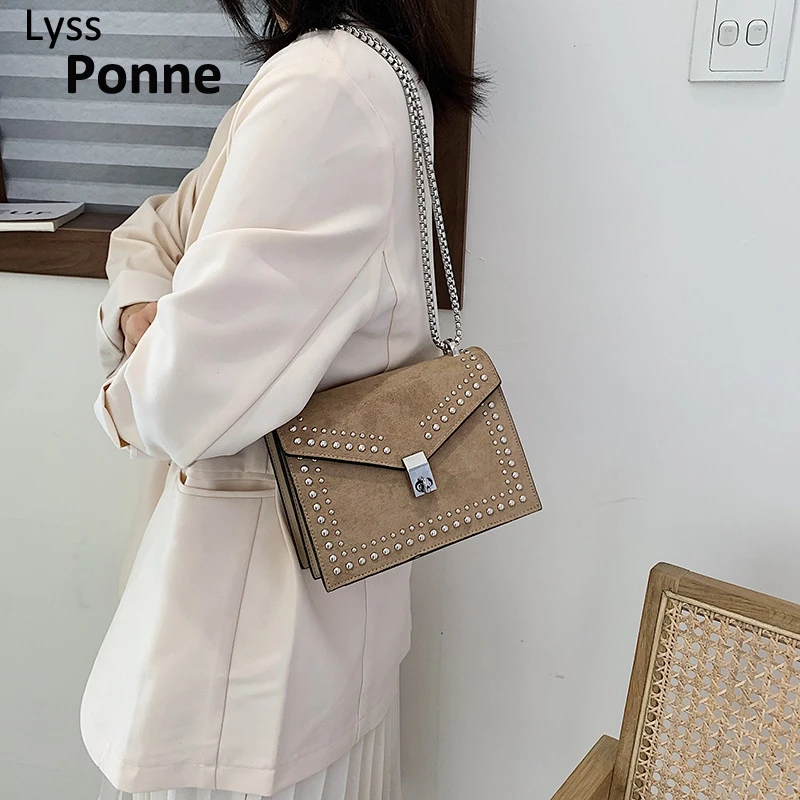 

Сумка кросс-боди из замши для женщин, мессенджер контрастных цветов на цепочке, Дамские кошельки и сумочки на ремне, 2020