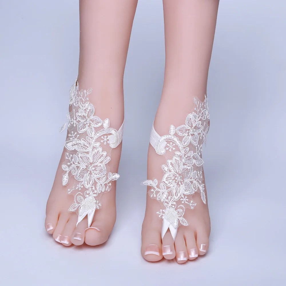 1 пара белое кружевное платье с цветочным рисунком Свадебный ножной браслет