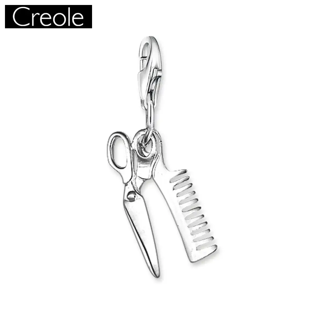 

Charm Pendant Scissors and Comb Beauty,2018 Fashion Jewelry Trendy Authentic 925 Sterling Silver Gift For Women Men Fit Bracelet