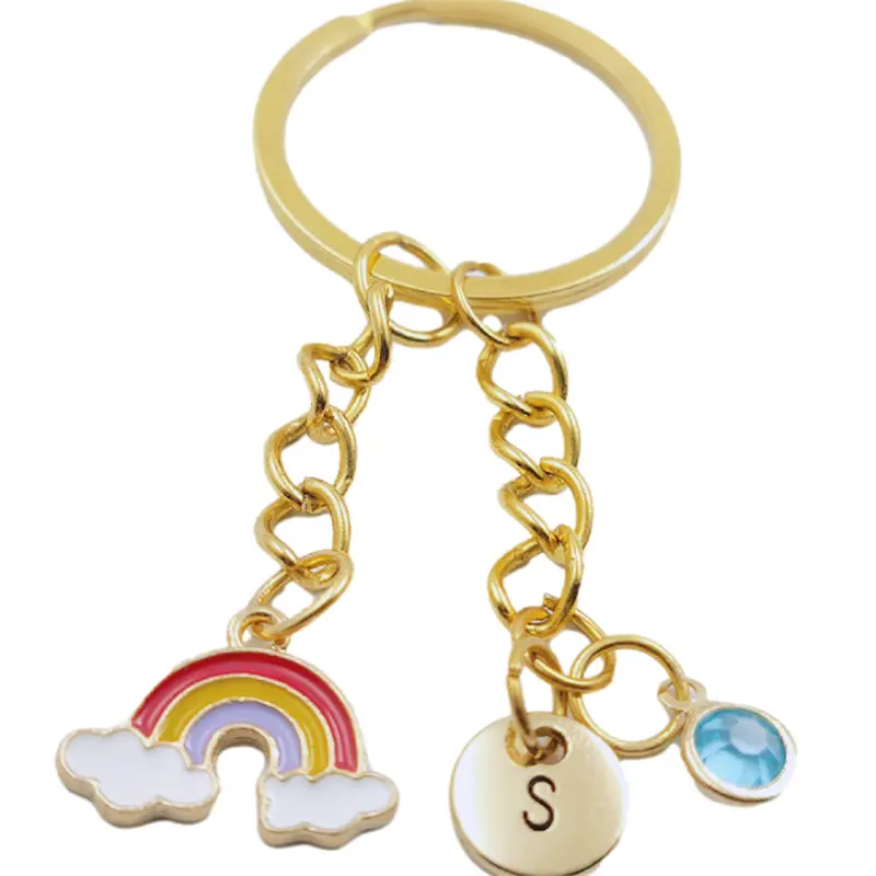 

Rainbow Exquisite Popular Letter Birthstone Keychains Keyring Gold Fashion Jewelry Women Gifts Accessories Pendants