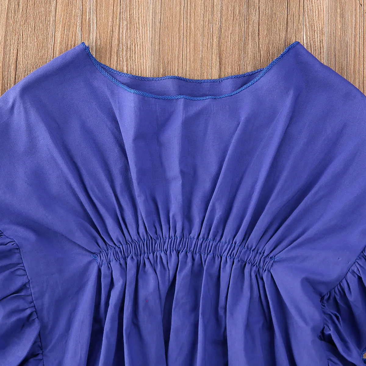 Новое летнее платье для маленьких девочек топы с оборками на рукавах пляжная