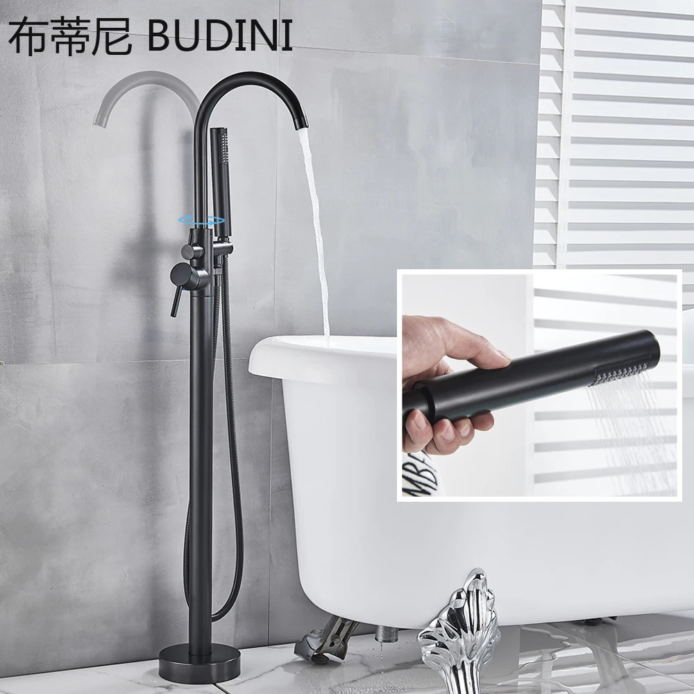 

Freestanding Bathtub Faucet Set Floor Standing Bath Mixer Tap Dual Handle Black Bathtub Tap For Bathroom Faucets