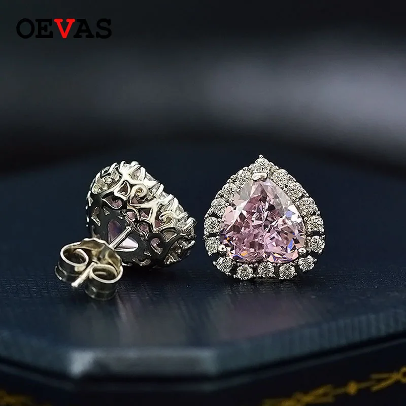 

OEVAS 100% 925 пробы, Серебристый; Высота танкетки 8*8 мм Сердце создан Муассанит Серьги из сапфирового драгоценного камня ухо шпильки класса люкс, ...