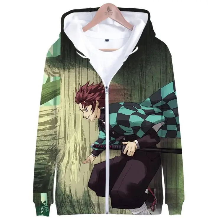 

Демон Slayer: Kimetsu no Yaiba толстовка с капюшоном, свитер Kamado Tanjirou, 3D принт, мужская куртка на молнии, пальто, бейсбольная форма 4XL