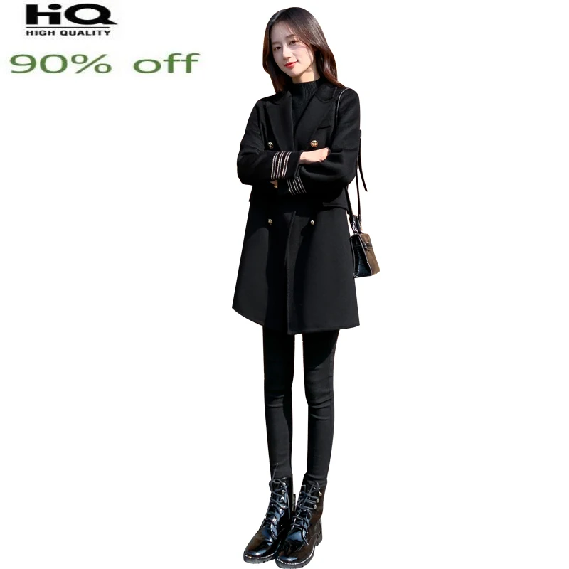 

2022 Autumn Women's Trench Coat New Fashion Double Breasted Black Jackets for Women Korean Clothes Abrigos Mujer Invierno Gmm243