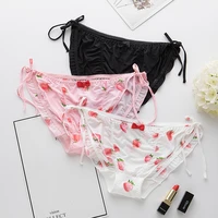new womens bandage kawaii underpant japanese sweet strawberry print floral panties sexy low waist transparent pantie with bow