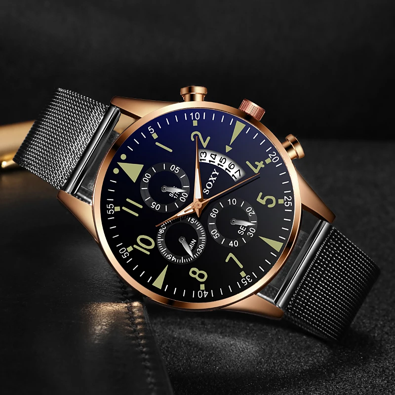 Часы наручные мужские с сетчатым стальным браслетом Роскошные