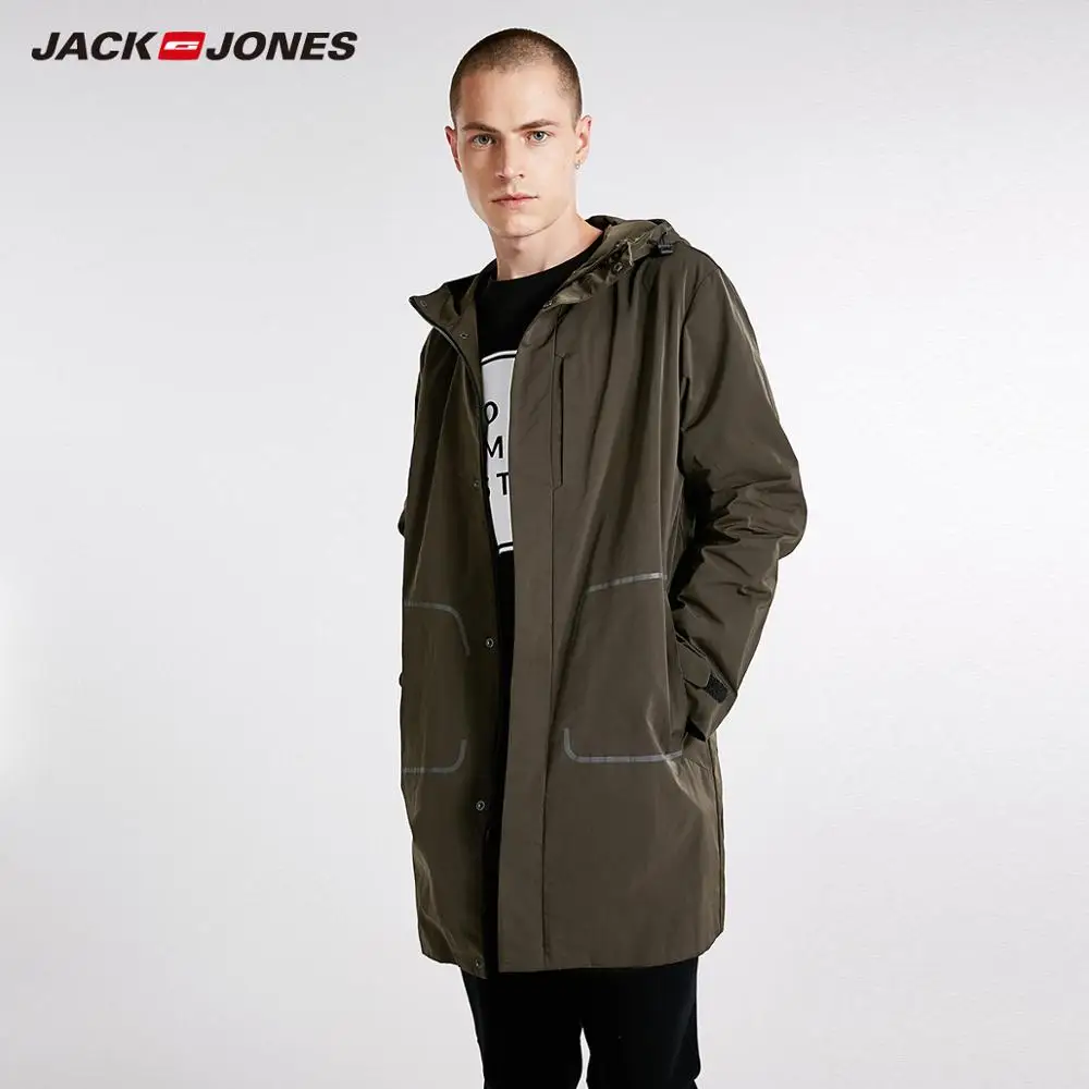 JackJones однотонная повседневная мужская куртка Тренч с капюшоном Длинная Куртка
