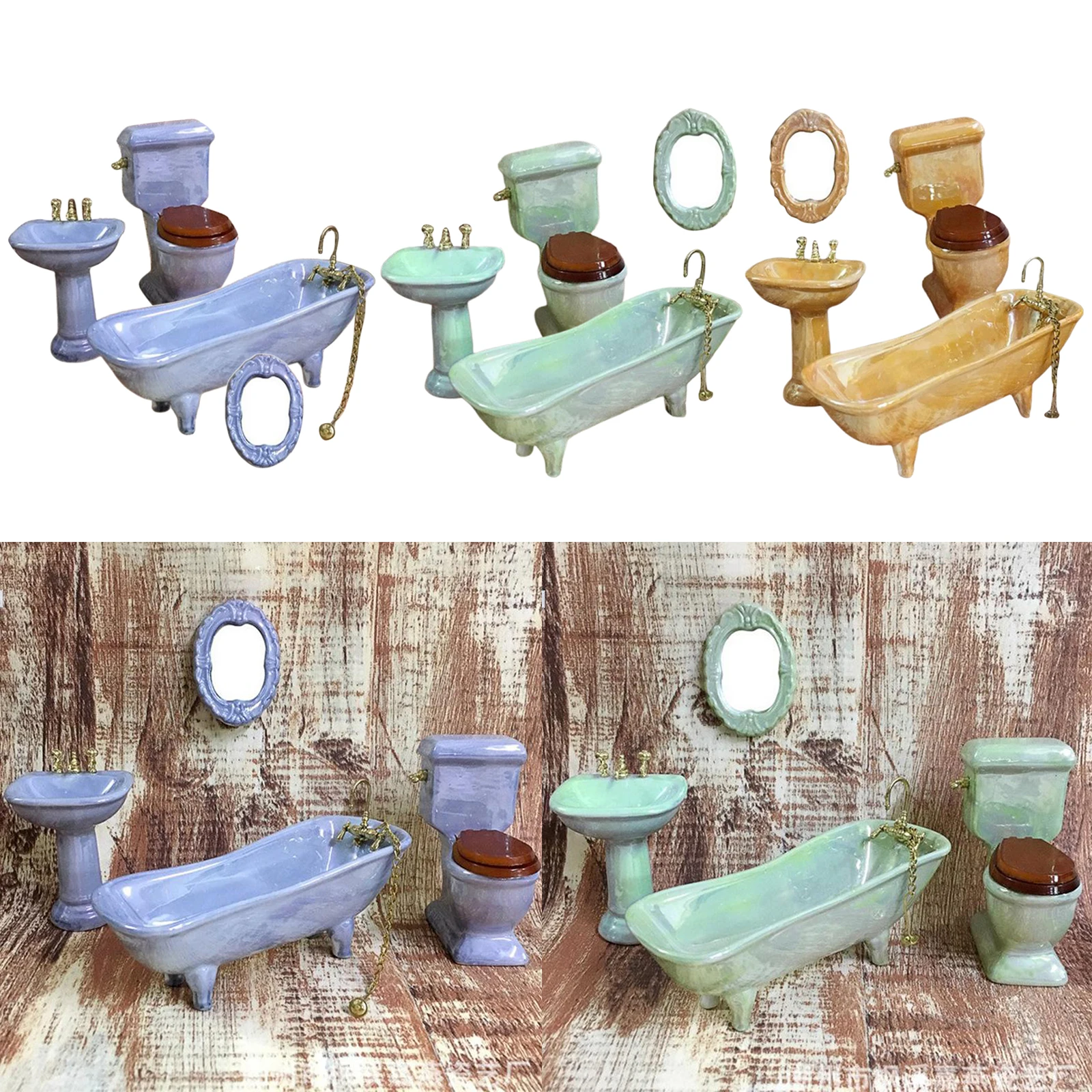 

1:12 Dollhouse Bathroom Furniture Set Ceramic Bathtub Wash Sink Decoration