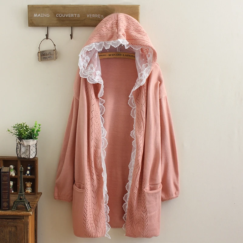 Женские однотонные вязаные кардиганы с кружевом и оборками повседневная