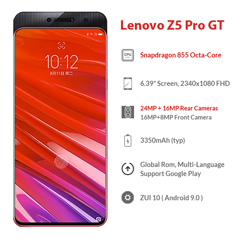 Оригинальный смартфон lenovo Z5 Pro GT Snapdragon 855 8 ГБ ОЗУ 128 Гб ПЗУ 6 39 дюйма встроенный