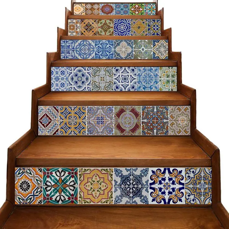 

Peel and Stick Tile Backsplash Stair Riser Decals DIY Tile Decals Mexican Traditional Talavera Waterproof Home Decor Staircase D